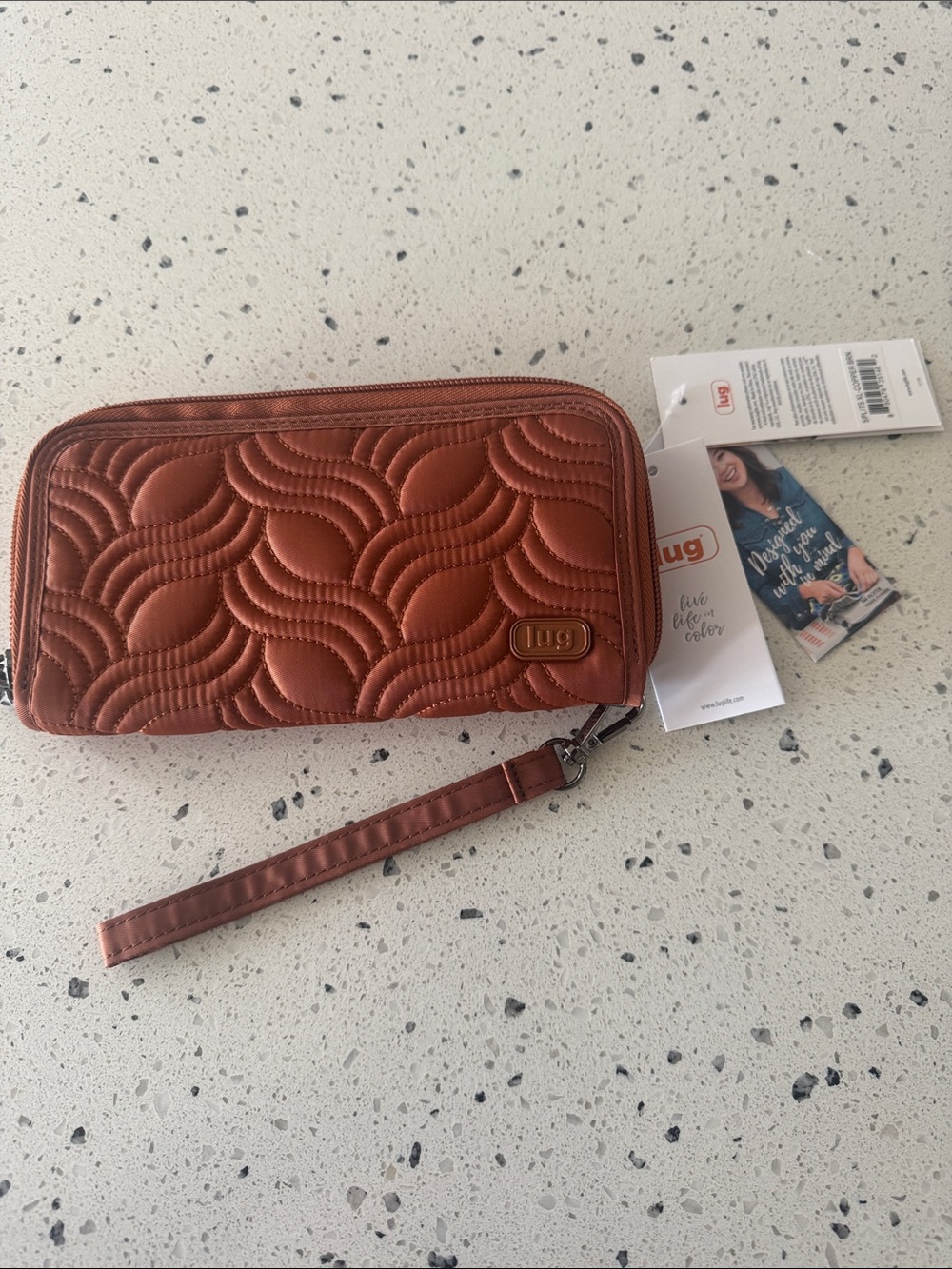 lug SPLITS XL Copper Brown RFID Quilted Travel Wristlet Wallet Organizer NWT